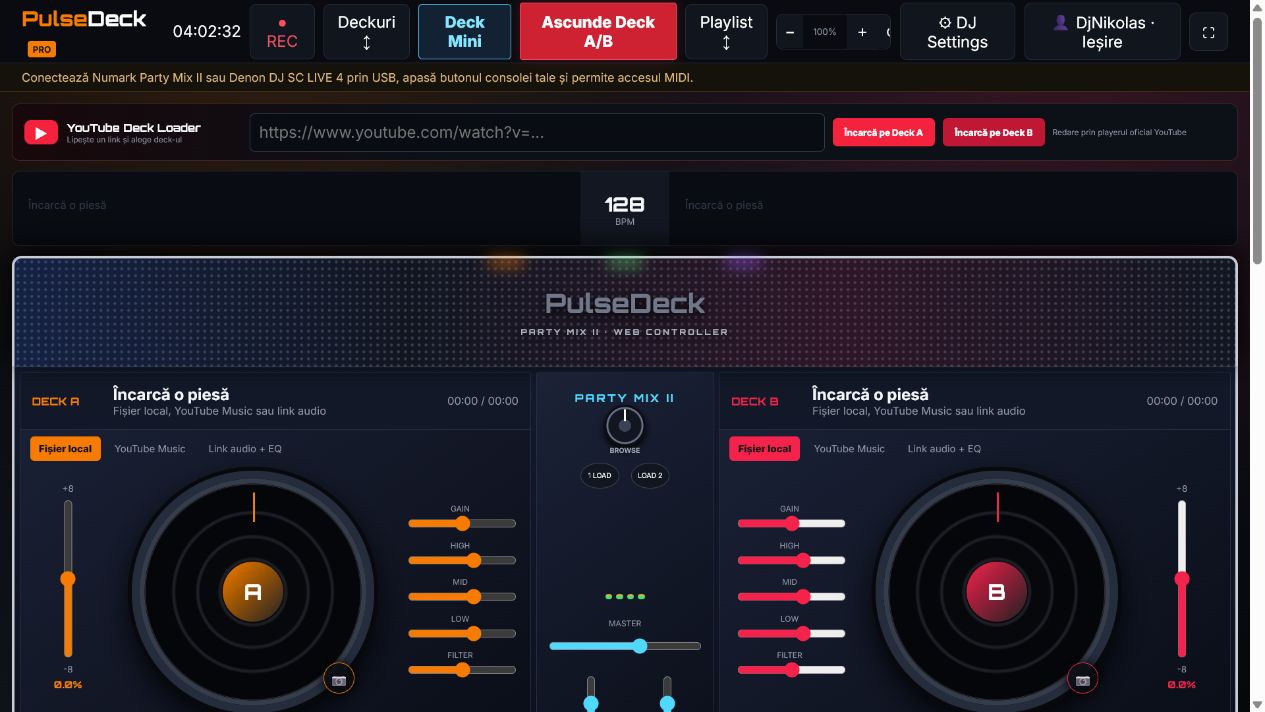 Interfața consolei PulseDeck Pro DJ